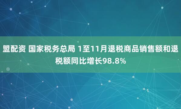 盟配资 国家税务总局 1至11月退税商品销售额和退税额同比增长98.8%